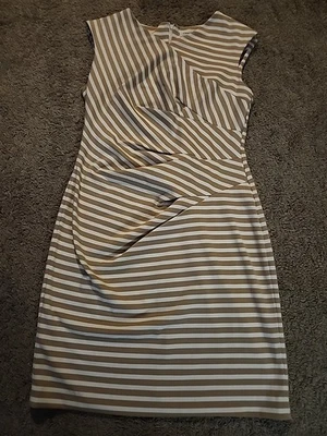 Vestido Vaina Calvin Klein Tejido Elástico 12 Tostado/Blanco Sin Mangas Negocios Foto 1 de 4