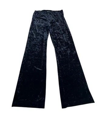 Pantalones de terciopelo aplastado Moda International negros elásticos pierna ancha Y2K talla 12 Foto 1 de 4