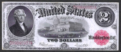 1917 $2 LEGAL TENDER NOTE ~ FR 60 ~ JEFFERSON & CAPITOL ~ ABOUT UNCIRCULATED - Image 1 of 3