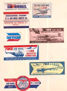 HELIKOPTER (8) ETIKETTE AIRLINE LABEL OVINGTON, AIR PICK UP, TWA, mehr + - Bild 1 von 1