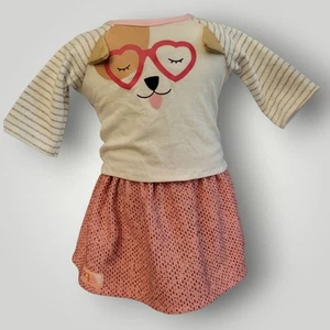 OG Outfit Top With Puppy Face And Pink Skirt Fits 18" Dolls OG & American Girl - Picture 1 of 10