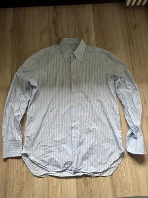 Barba Napoli Shirt 47/19 XXL Blue Stripe 100% Cotton Italy Handmade Monogram EKB - Image 1 of 4