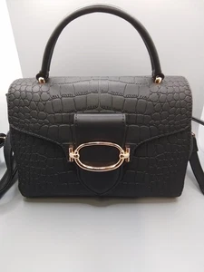 Jones bootmaker black bag style Tabithia Croc style with shoulder strap #1035 - Picture 1 of 13
