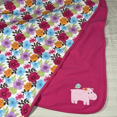 Manta reversible para bebé Y2K Gymboree rosa hipopótamo flores tropicales 2008 Foto 1 de 4