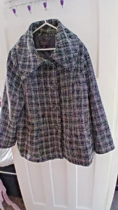 Ladies Ann Harvey Blue Check Oversized Coller Jacket UK 24/26 - Picture 1 of 7