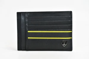 Lamborghini Black Leather Wallet Card Holder Yellow Stripes Authentic OEM RARE - Picture 1 of 5