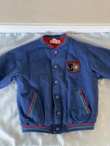 Vintage GYMBOREE Blue Denim Varsity Bomber Jacket Sz medium Boys 2T-3T - Picture 1 of 14