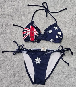 2 Chillies Kid Girl 2 Piece Australia Frill Side Tie Bikini Swimwear size 8 Navy - Picture 1 of 3
