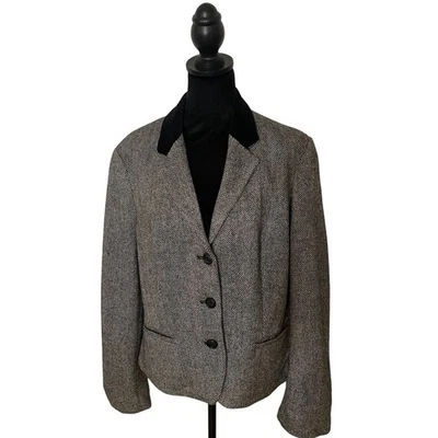 Chaqueta Blazer Chaps Para Mujer Negra Terciopelo Mezcla Lana Cuello Tweed Peplum 16 De Colección Foto 1 de 4