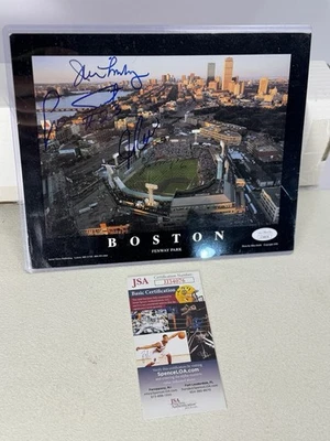 Boston Red Sox ARROZ | TIANT | MOLESTO | LONBORG Fenway Park Autógrafos / JSA Auténtico Foto 1 de 4