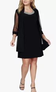 Vestido R&M Richards Talla 16W Cuentas 2 Piezas Negro Manga 3/4 - Imagen 1 de 9