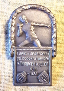 Abzeichen- Anstecker; 1. Turn- u. Sportfest, Vöhringen a. d. Iller, 1926, Metall - Bild 1 von 2