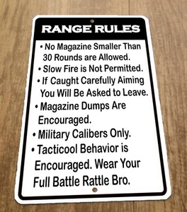 Letrero de pared de metal Range Rules 8x12 cargador volquetes alentado sonajero de batalla completo - Imagen 1 de 1