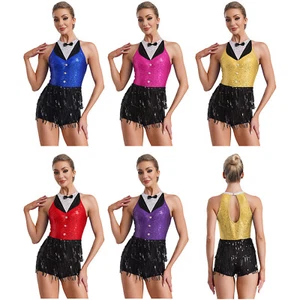 Damen Kostüm Smoking Bodysuit Lateinisch Trikot Schlüsselloch Zurück Overall - Bild 1 von 43