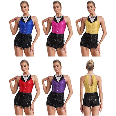 Damen Kostüm Smoking Bodysuit Lateinisch Trikot Schlüsselloch Zurück Overall - Bild 1 von 4