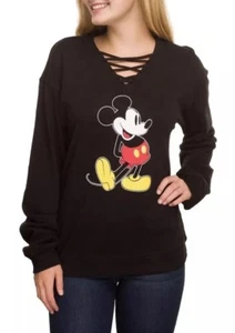 Disney Mickey Black Sweater Sleeves Disneyland Girl 14 16 XL Women XS Shirt Top - Picture 1 of 8