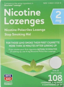 Rite Aid Nicotine 108 Lozenges Stop Smoking Aid 2mg Ea Mint Flavor Exp 11/25-NEW - Picture 1 of 11