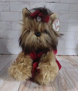 Bearington Collection Yorkshire Terrier Holiday Bow & Dress Realistic Plush - Picture 1 of 5