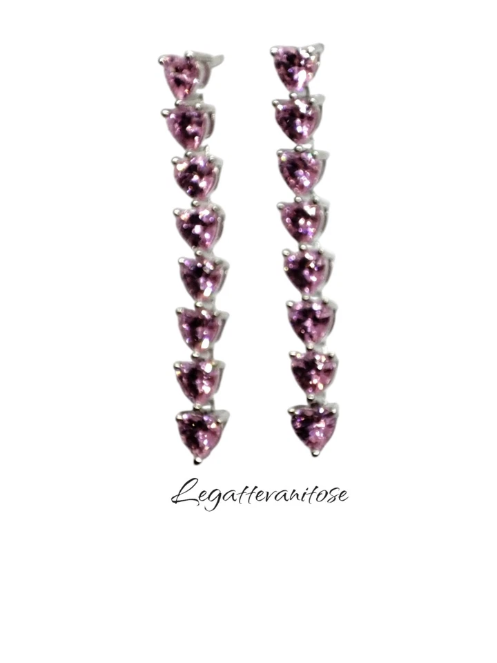 Orecchini Donna pendenti argento 925 effetto oro bianco . orecchini cuori rosa - Immagine 1 di 4