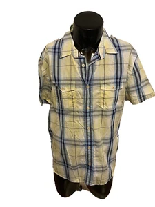 JAG Shirt Mens Size XXL 2XL Yellow Blue Short Sleeve Button Up Check Casual - Bild 1 von 5