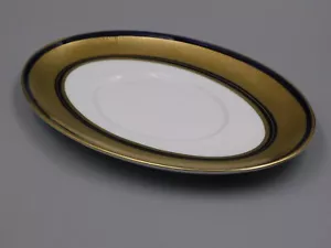 ROYAL WORCESTER CAESAR BLUE/GOLD HEAVY GILDED GRAVY BOAT SAUCER. - Picture 1 of 2