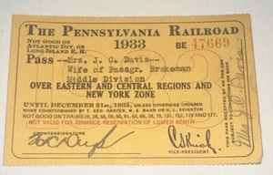 1933 Pennsylvania Railroad Ticket Stub Yearly Season Pass Badge Signed Auto - Picture 1 of 2