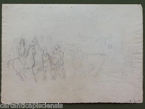 DISEGNO BOZZETTO DRAWING 1800 MATITA SU CARTA SCENA di BATTAGLIA - Picture 1 of 1