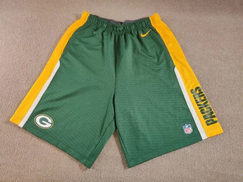 Nike Green Bay Packers Training Shorts Mens Large? Green Yellow Side Trim NFL Cover