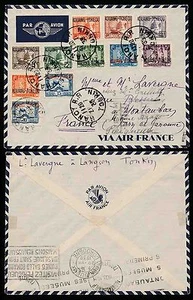 FRENCH INDOCHINA 1939 KOUANG TCHEOU OVERPRINTS AIRMAIL VIETNAM MONTAUBAN MACHINE - Picture 1 of 1