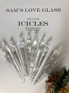 Glass ICICLES Christmas Tree Ornaments Hand Made Blown Unique Set 10 NEW w Box - Picture 1 of 9