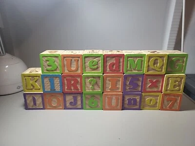 Lot of 23 Wooden Alphabet Number ABC 1.75" Building Blocks  - Image 1 of 4