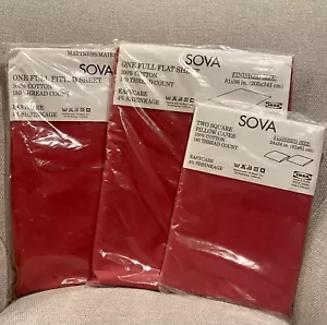 IKEA SOVA Full Size Sheet Set Fitted Flat & Square Pillowcases - Red - Cotton - Picture 1 of 9