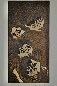 Otto Pankok, Original Holzschnitt 1947, signiert, Kindergruppe - Bild 1 von 3