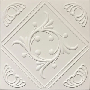 DIY Ceiling Tiles, Glue Up 20x20, Antique White Hand painted, Pack of 8, - R2 - Picture 1 of 2