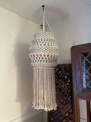 Bohemian Handmade Macrame Hanging Pendant Light Cover Shade Natural Cotton India - Image 1 of 4