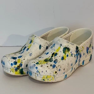 Women's Dansko Professional Clog Paint Splash White Leather Sz 38 Man Made Nurse - Picture 1 of 10