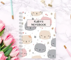 A5 Notebook Notepad Wire Bound Pastel Cats Personalised Gift Cute Cats NB78 - Picture 1 of 3