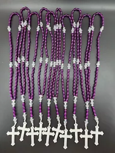 Catholic Prayer Bead Rosary Purple Plastic Beads w/ White Cross 10pk - Picture 1 of 3