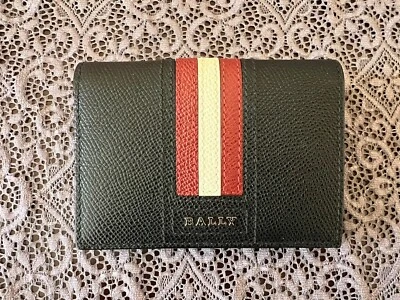 Estuche para Tarjetas Bally Cuero Negro Rojo Blanco Rayas Doble Ancho 11cm Logo Marca Foto 1 de 4