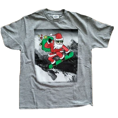 CAMISETA Navidad Gris Papá Noel Snowboarding Pequeña Little jem Niños Estampado Gráfico Foto 1 de 4