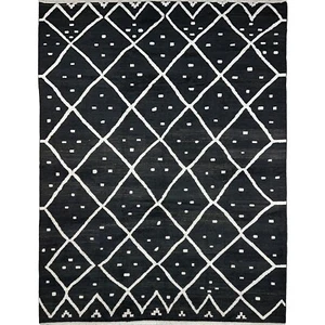 Handmade (9' x 12') Black Scandinavian Style Afghan Soft Organic Wool Area Rug - Picture 1 of 12
