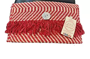 NEU Handarbeit Unikat Clutch Tasche Boho Artsy rot und buttercreme - Bild 1 von 5