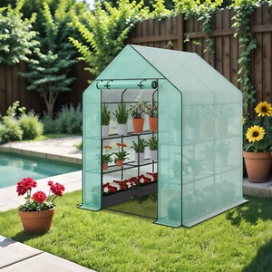 Greenhouse for Outdoor 3 Tiers 6 Shelves Walk in Plant Green House with PE Cover - Picture 1 of 24