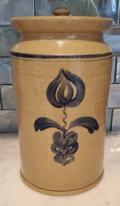 OLD STURBRIDGE VILLAGE MA Hand Thrown Stoneware POTTERY Cookie Flower Jar OSV - Picture 1 of 6