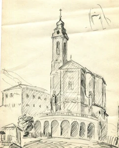 Vintage Ink Original Drawing Cityview, Nice, France Church - Picture 1 of 8