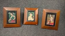 Women Portrait Tapestry Pictures Set of 3 Vintage Wood Framed