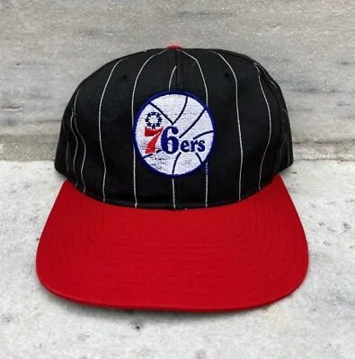 De colección Años 90 Philadelphia 76ers Sixers Starter Rayas Snapback Sombrero Negro Rojo Foto 1 de 4