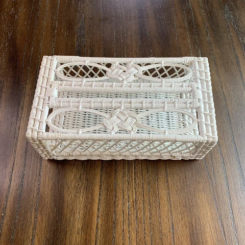 VINTAGE Kleenex Cover Rectangle Tissue Box White Wicker Rattan Cottage core Cover