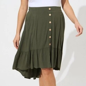 Torrid Lenny hi/low midi tiered skirt olive green deep depth ruffle new 1X 14 16 - Bild 1 von 5