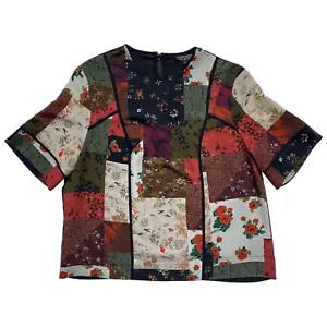 Blusa boho floral Topshop Patchwork para mujer talla 2 manga corta con cremallera trasera - Imagen 1 de 11